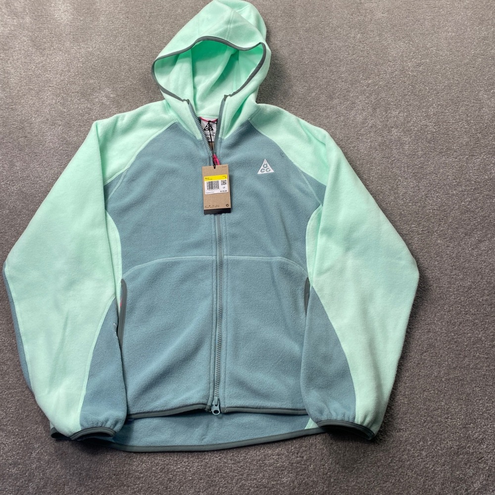 Nike ACG Polartec Wolf Tree Hoodie Mens Small Mint Teal Full Zip Fleece Jacket